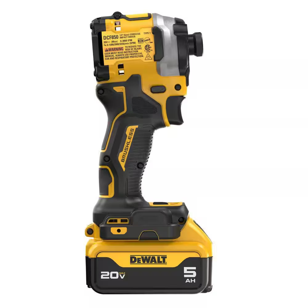 ATOMIC 20V MAX Lithium-Ion Cordless 1/4 In. Brushless Impact Driver Kit, 5 Ah Battery, Charger, and Bag
