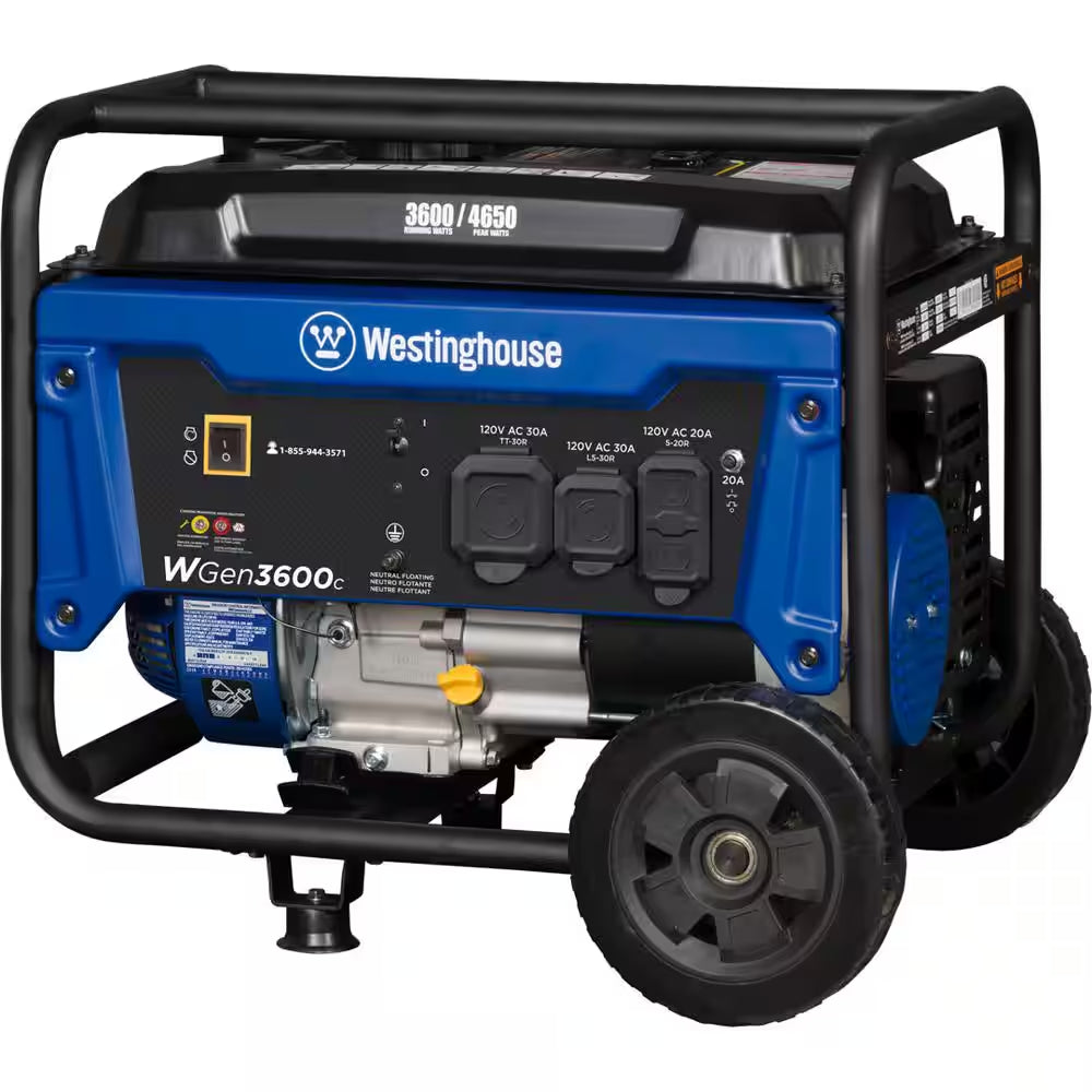 4,650/3,600-Watt Recoil Start Gas Powered Portable Generator with Wheel and Handle Kit, CO Sensor