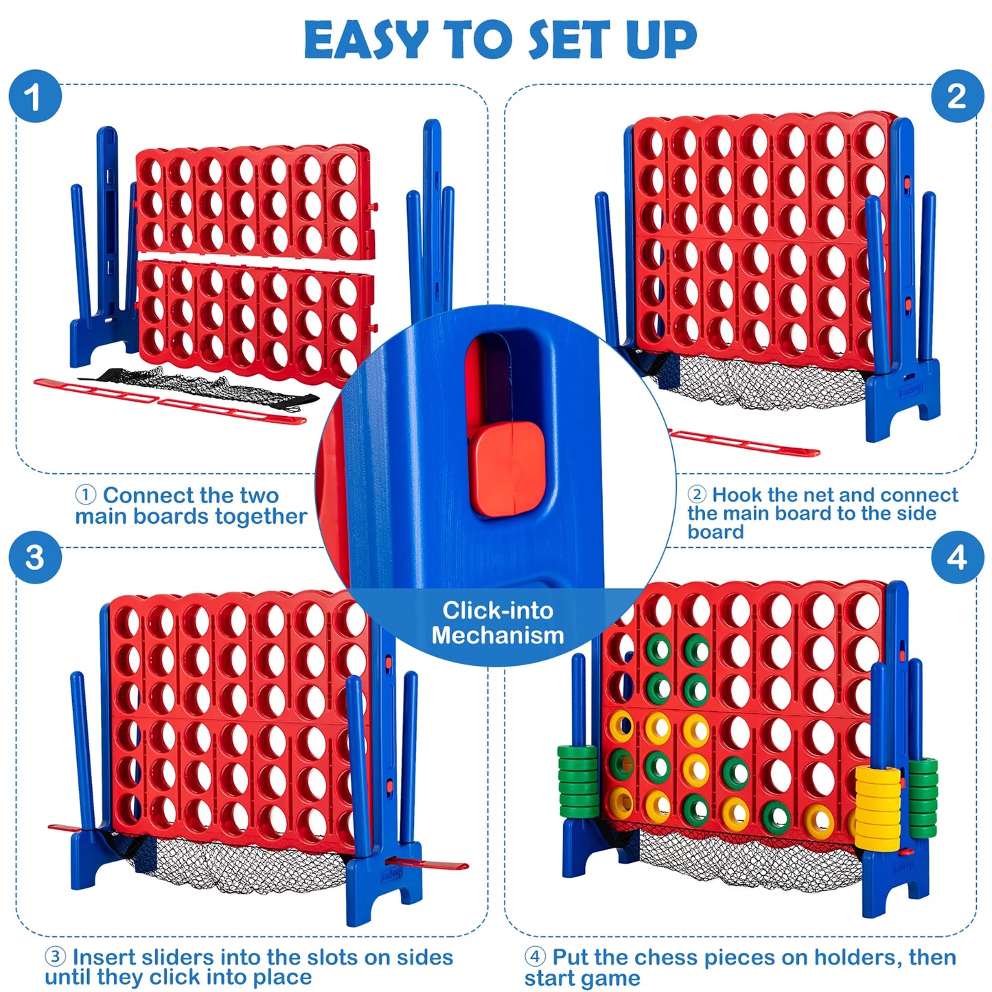 4-To-Score Giant Game Set 4-In-A-Row Connect Game with Storage Net for Kids & Adult