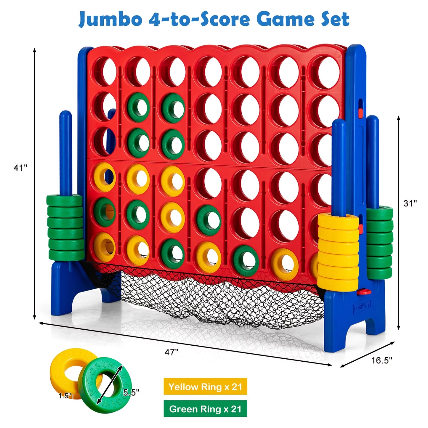 4-To-Score Giant Game Set 4-In-A-Row Connect Game with Storage Net for Kids & Adult