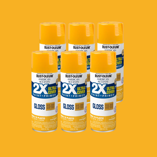 6 Pack, Marigold  American Accents 2X Ultra Cover Gloss Spray Paint-327896, 12 Oz